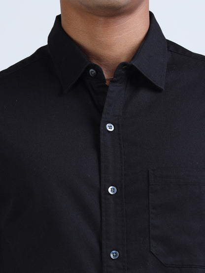 Black Twill Cotton Shirt for Men 