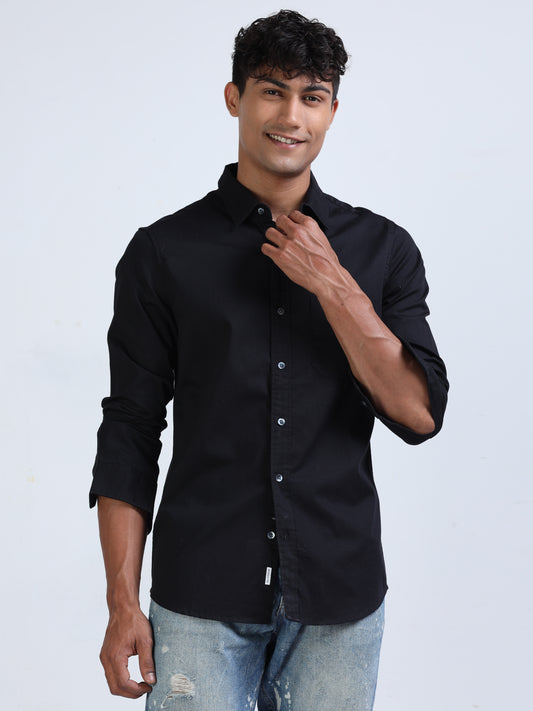 Black Twill Cotton Shirt for Men 