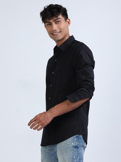 Black Twill Cotton Shirt for Men 