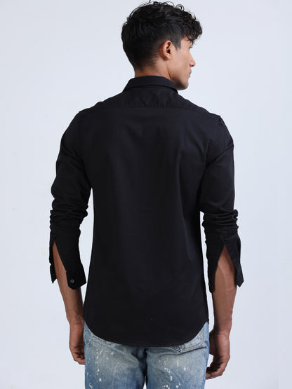 Black Twill Cotton Shirt for Men 