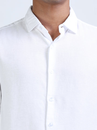 White Cotton Dobby Solid Shirt for Men 