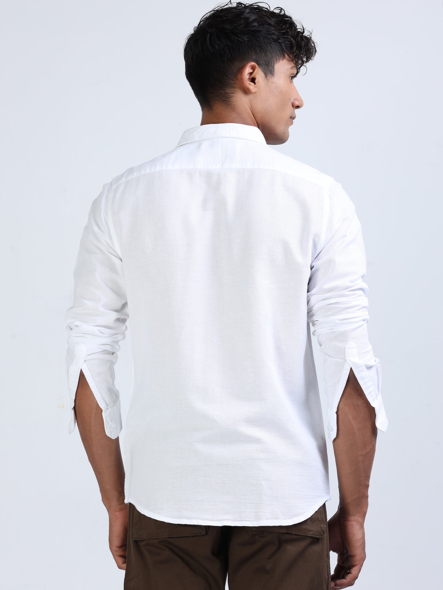 White Cotton Dobby Solid Shirt for Men 