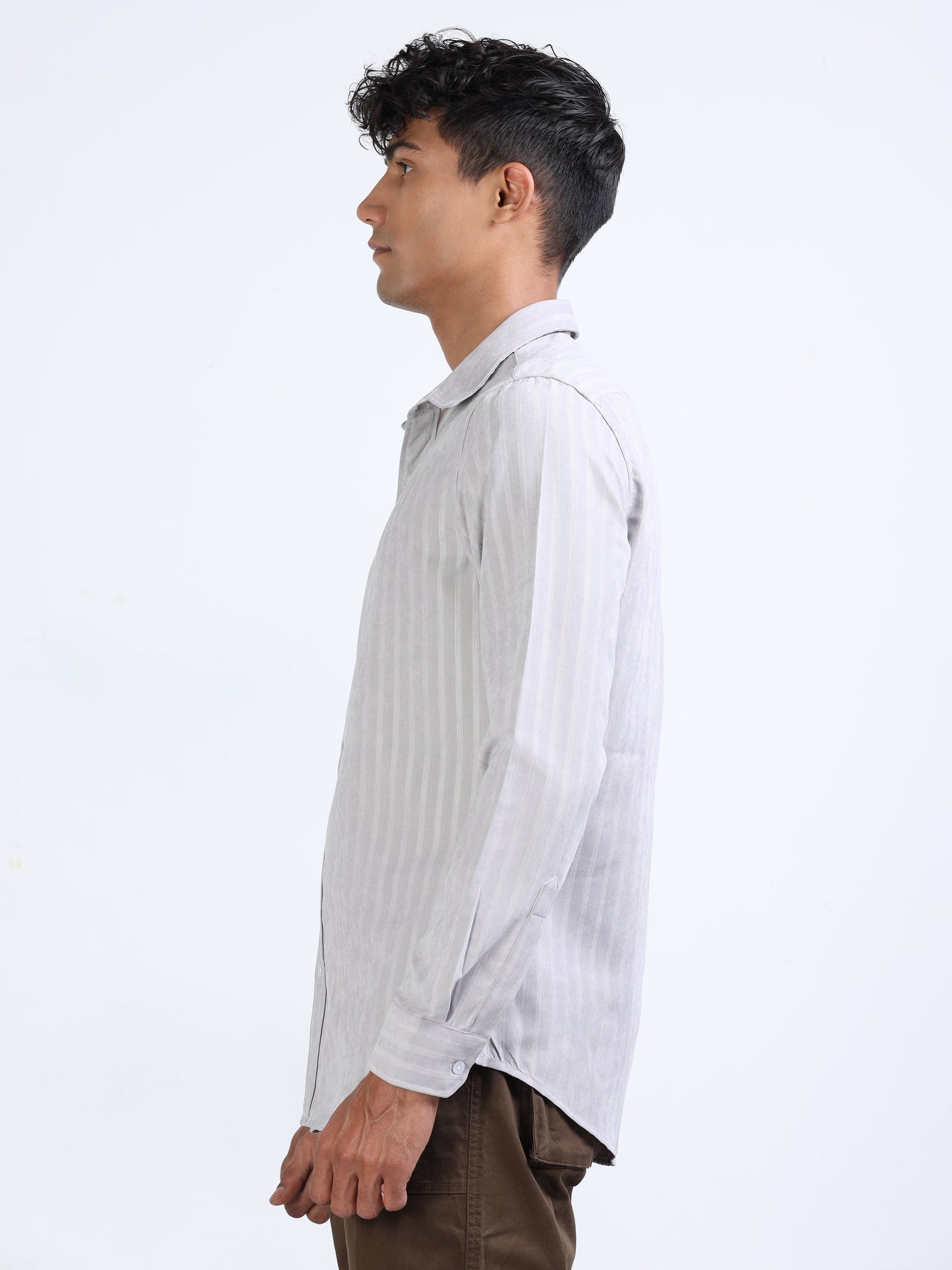 Titan White Blend Suede Stripe Shirt for Men 