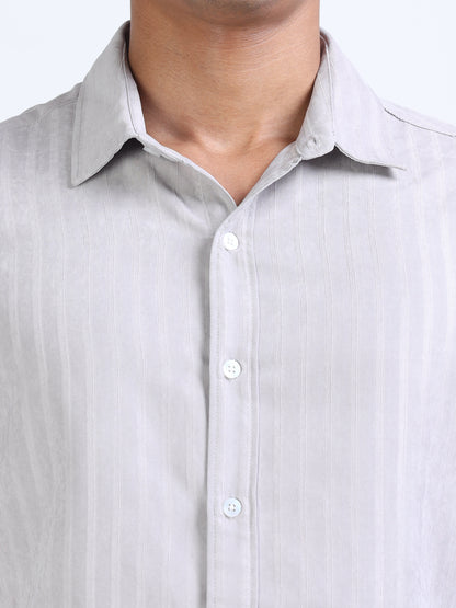 Titan White Blend Suede Stripe Shirt for Men 