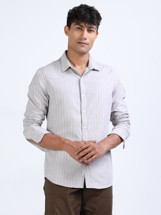 Titan White Blend Suede Stripe Shirt for Men 