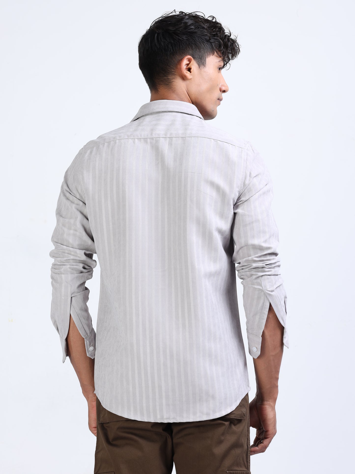 Titan White Blend Suede Stripe Shirt for Men 