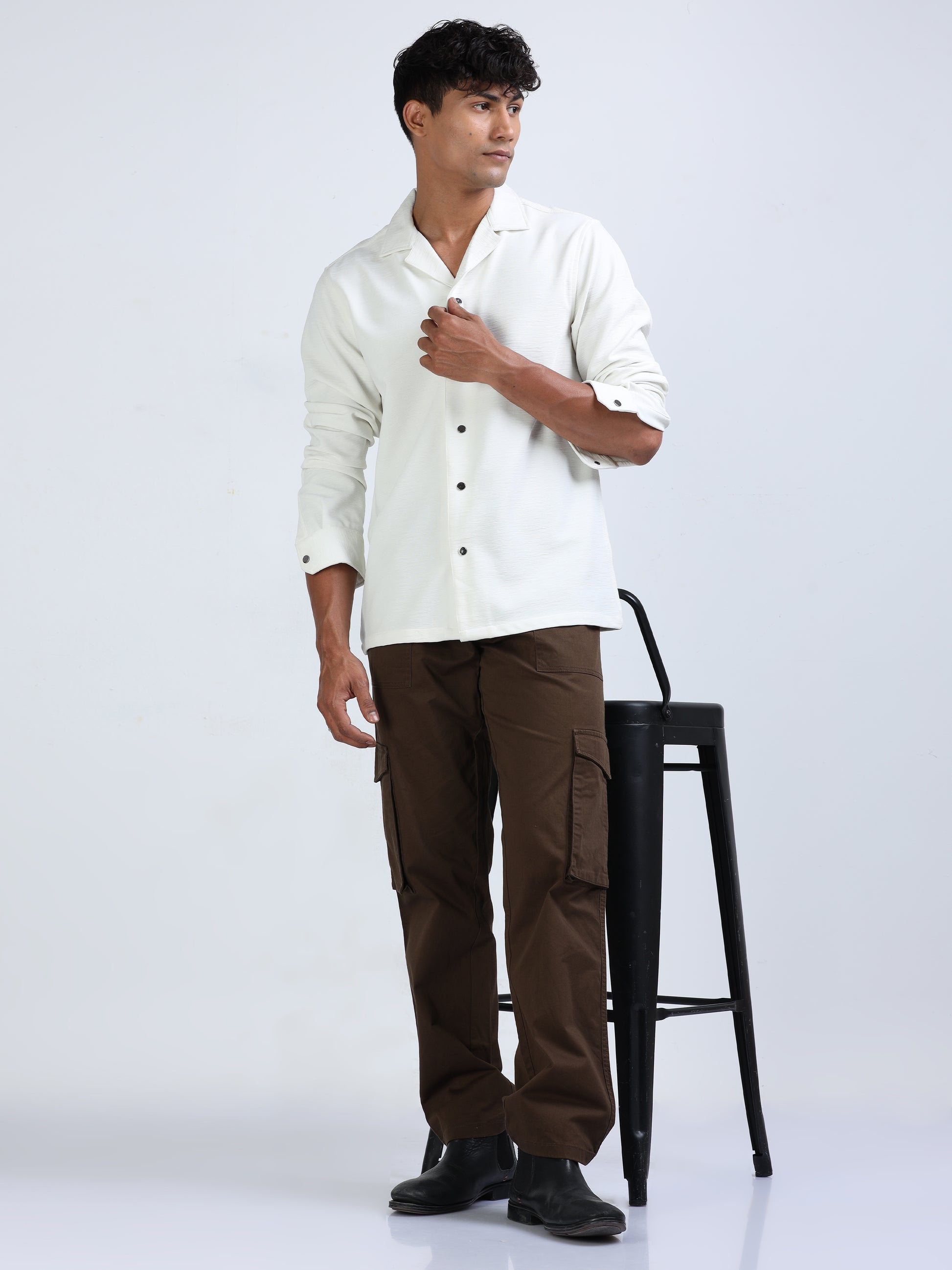 White Kintted Texture Lycra Shirt for Men 