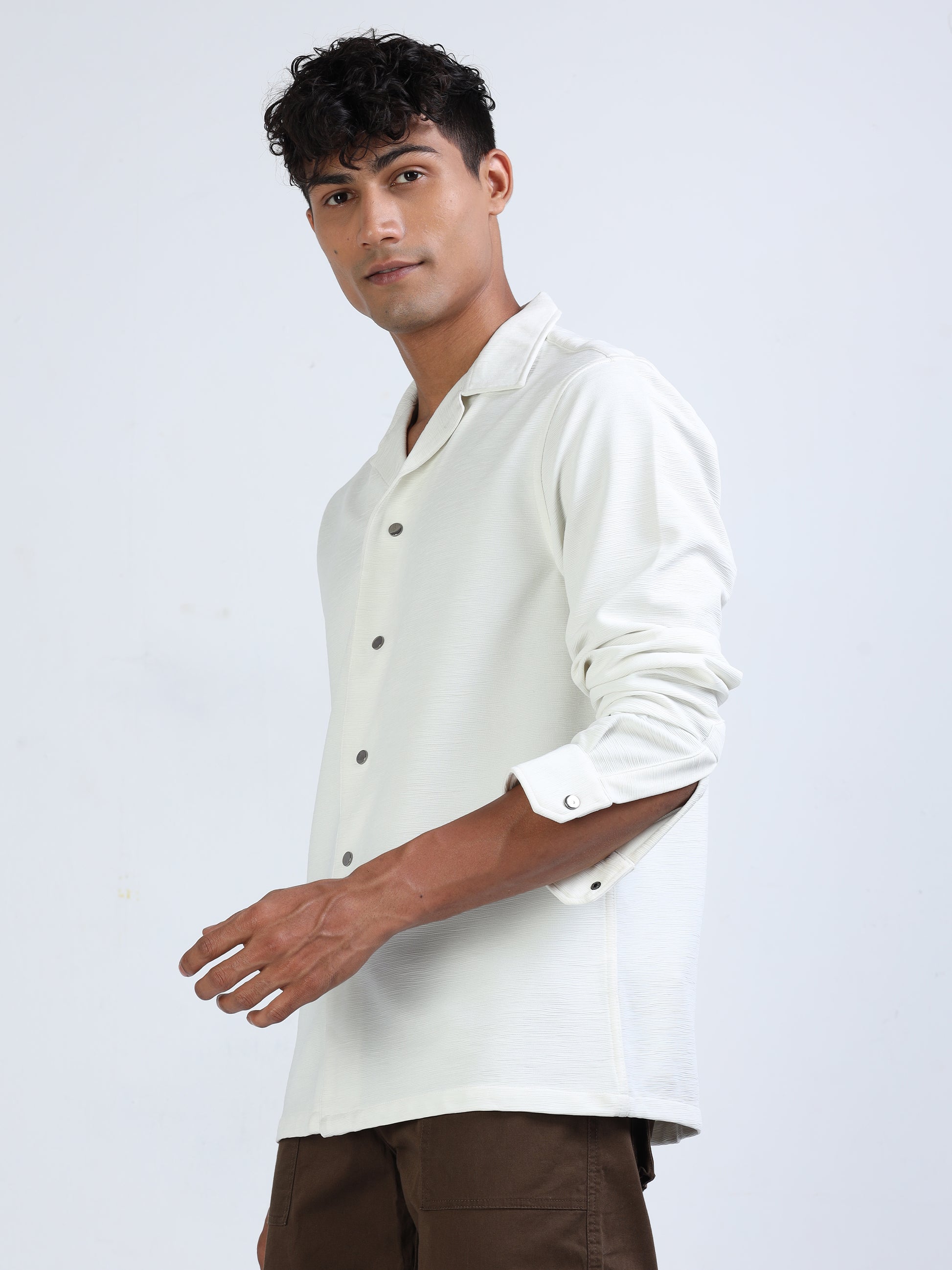 White Kintted Texture Lycra Shirt for Men 