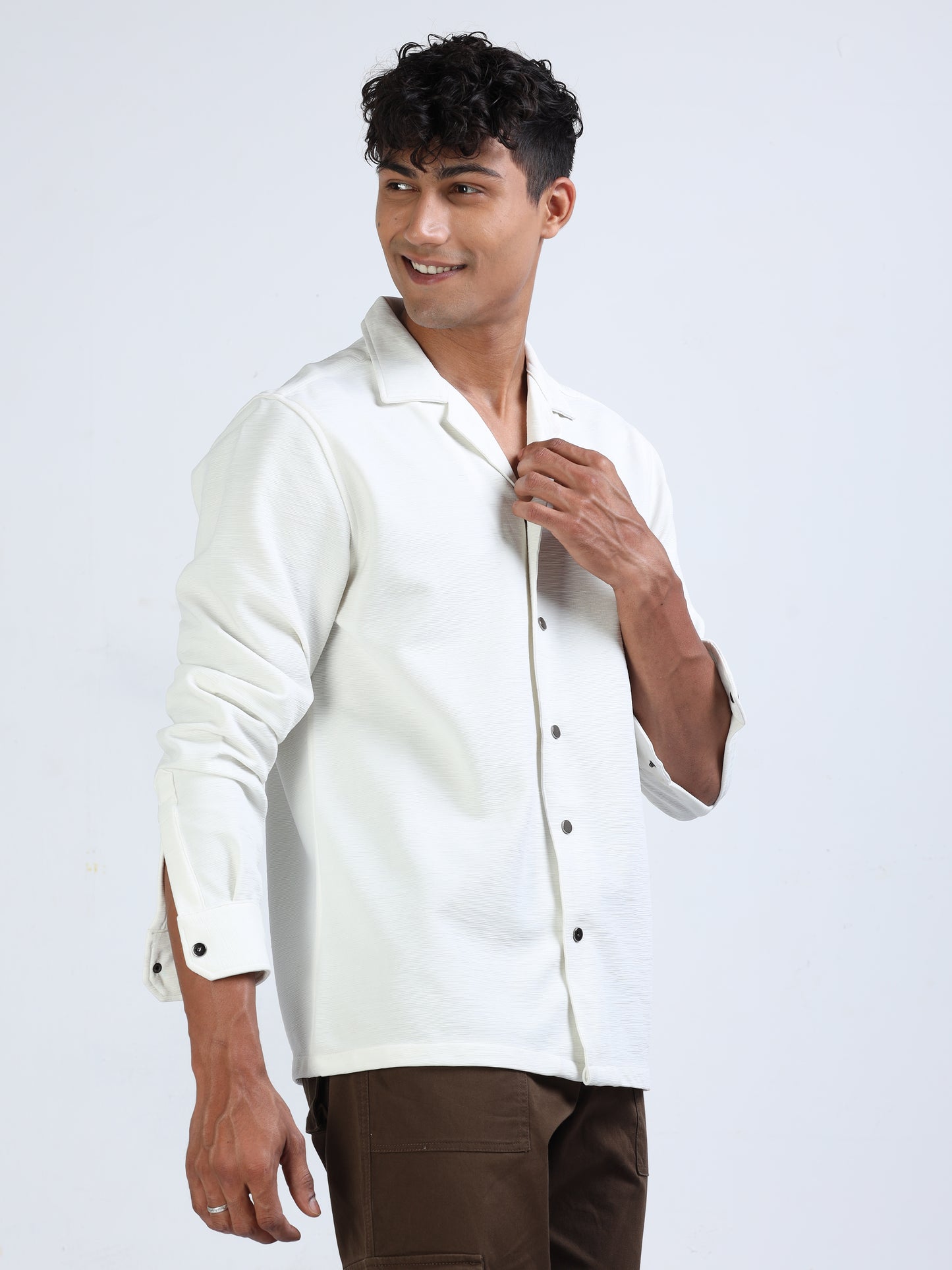 White Kintted Texture Lycra Shirt for Men 