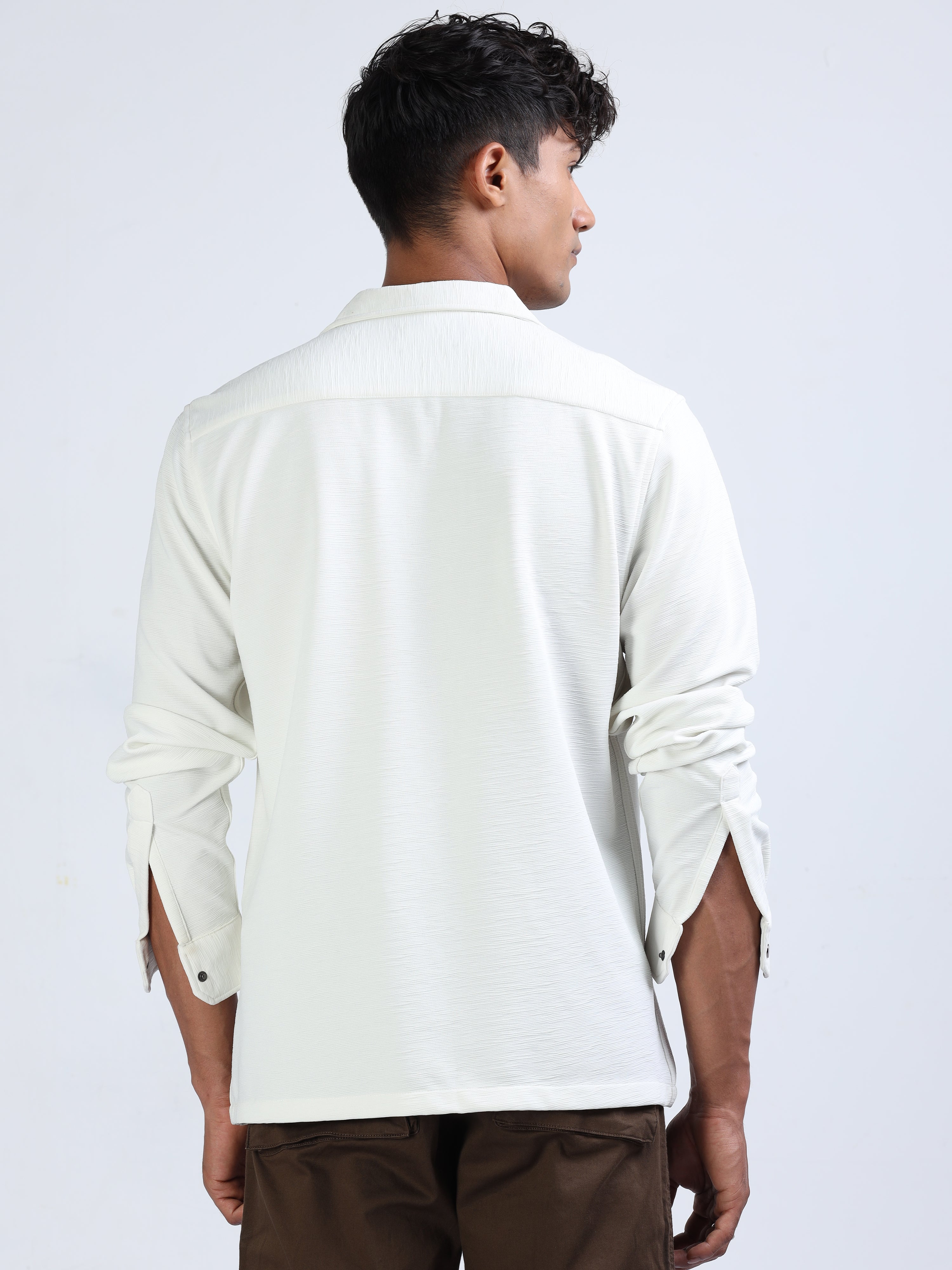 White Knitted Texture Lycra Shirt