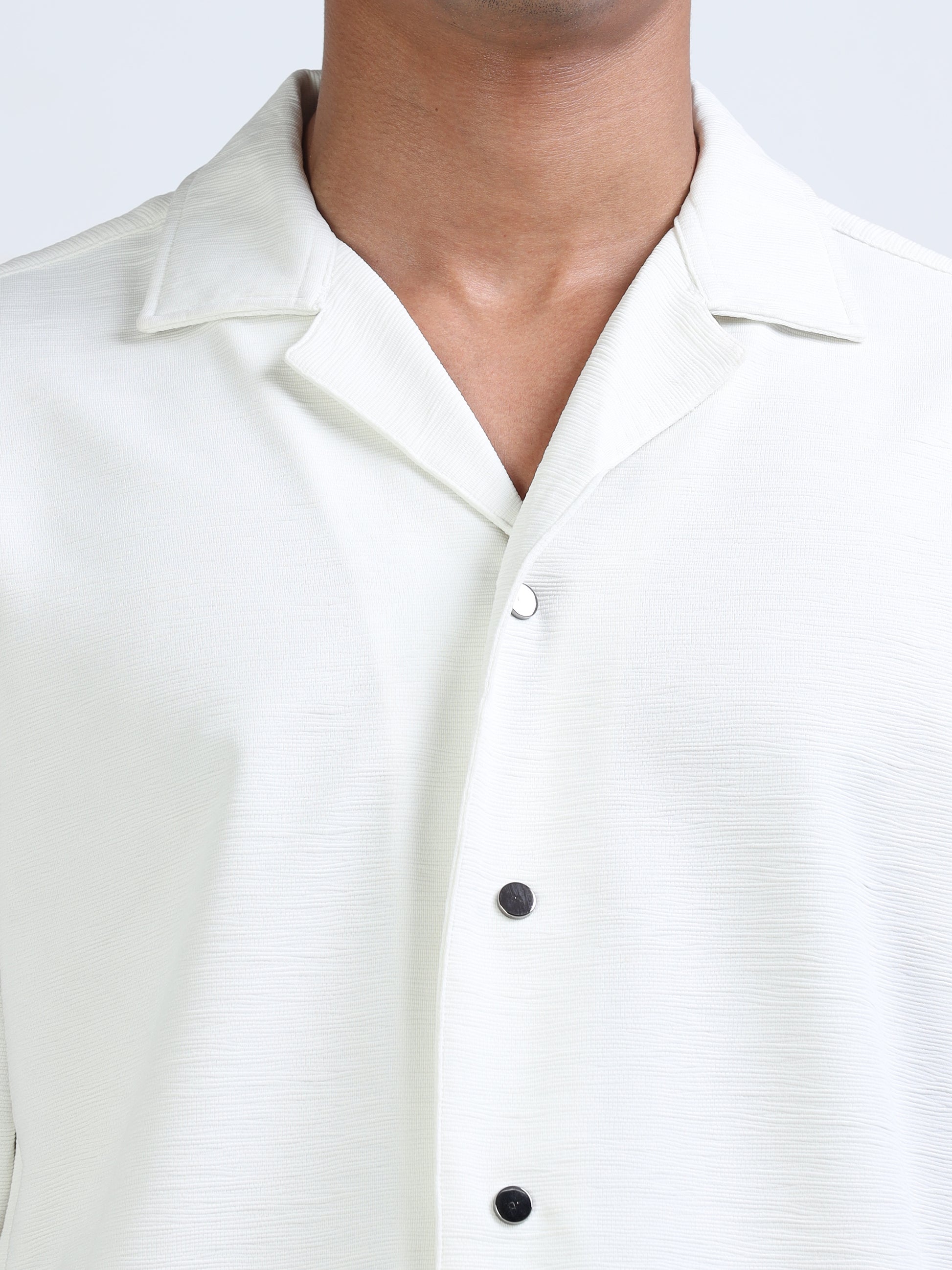 White Kintted Texture Lycra Shirt for Men 