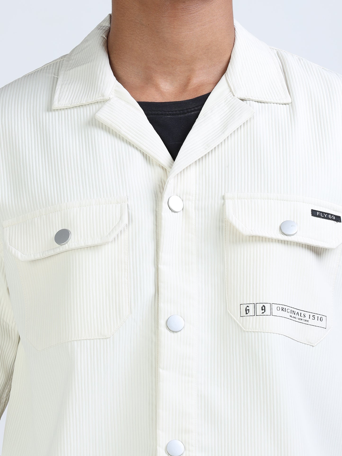 Zircon Cuban Collar Textured Overshirt for Men 