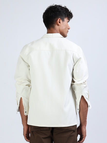 Zircon Cuban Collar Textured Overshirt for Men 