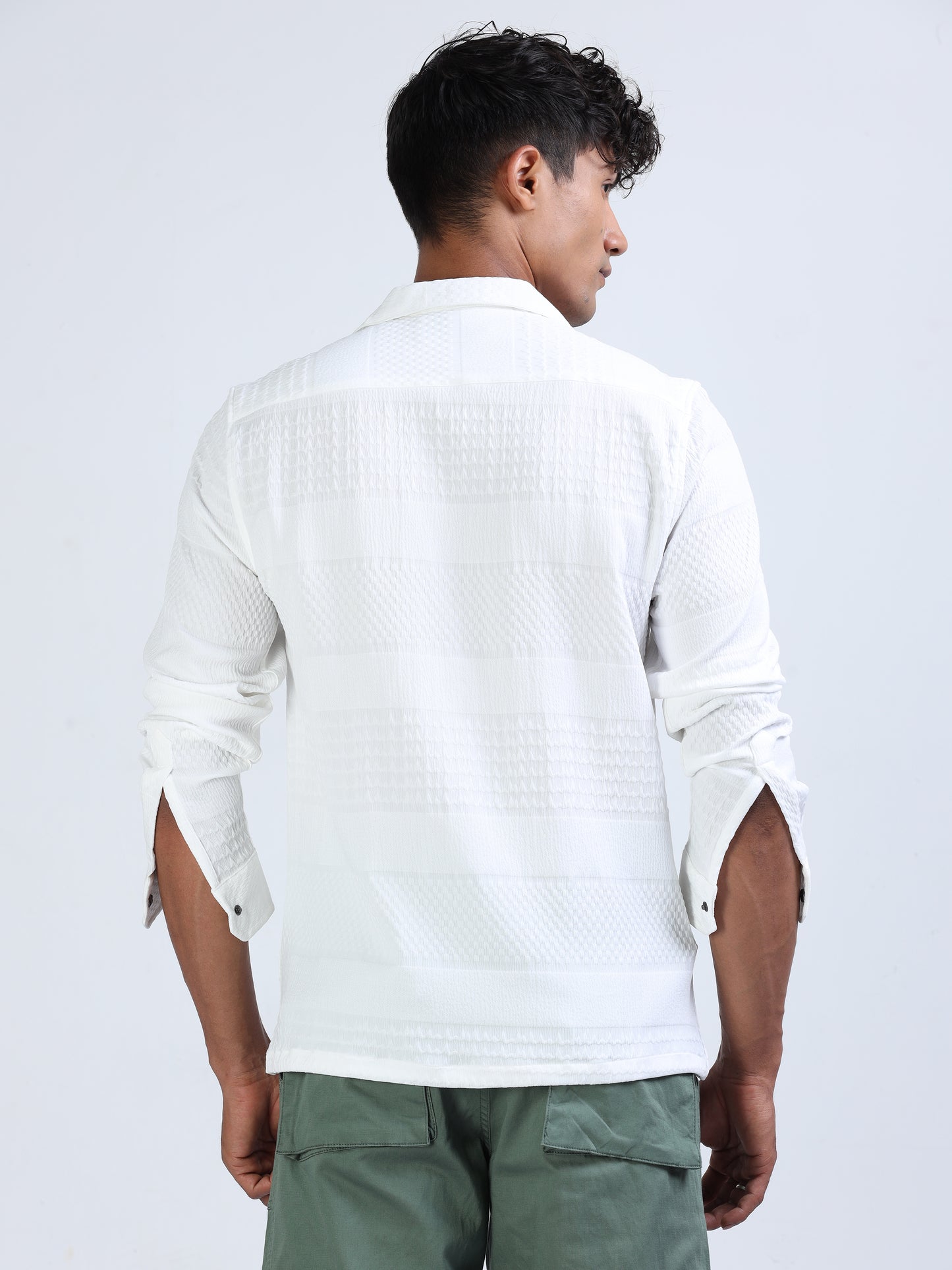 White Double Pocket Textured Shirt for Men 