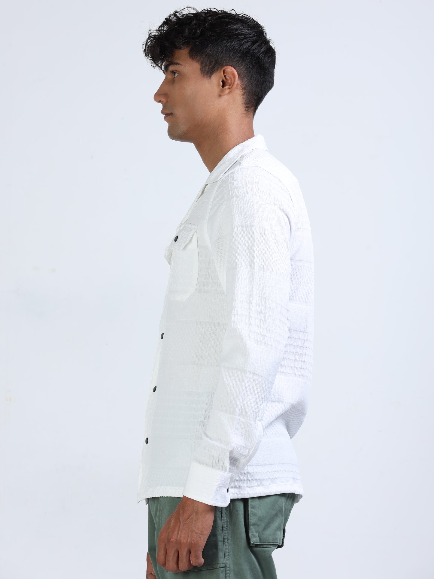 White Double Pocket Textured Shirt for Men 