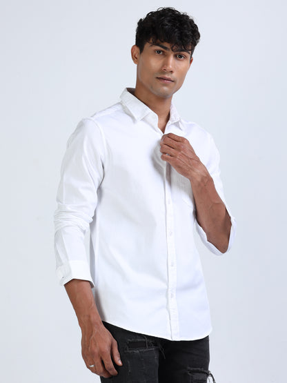White Twill Cotton Shirt for Men 