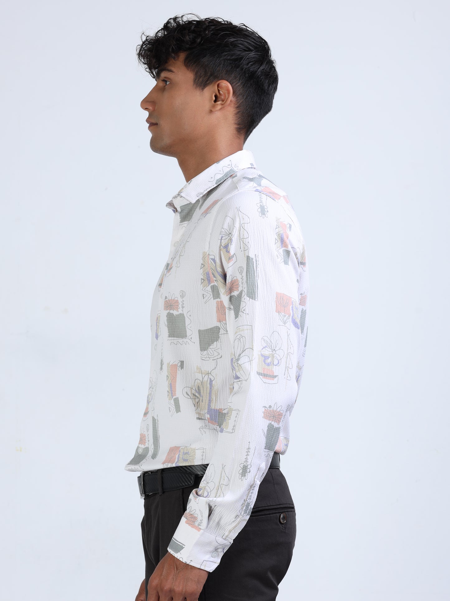 Peach & Grey Multi Printed Popcorn Shirt for Men