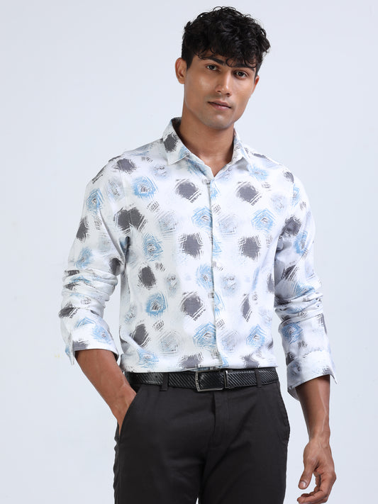 Blue & Grey Multi Printed Popcorn Shirt for Men 