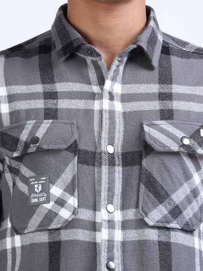 Grey Brushing Twill Cargo Shirt for Men