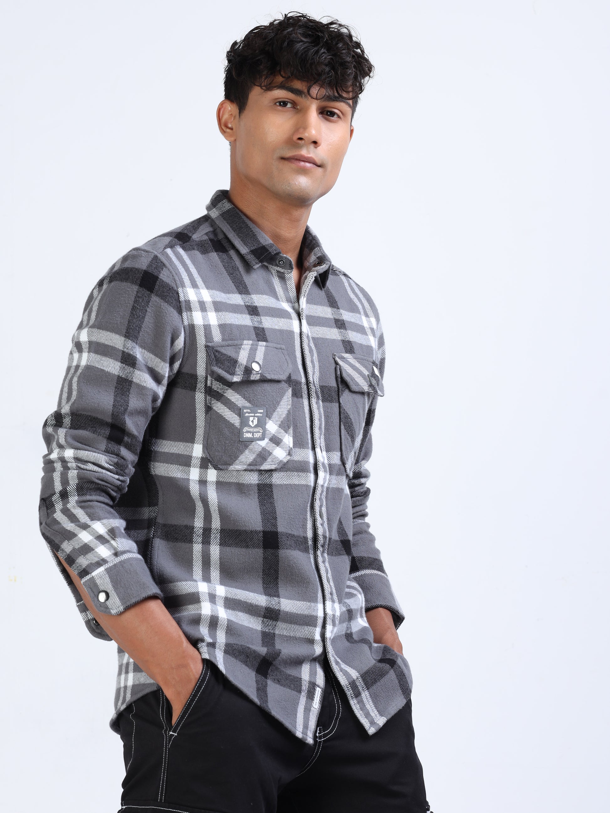 Grey Brushing Twill Cargo Shirt for Men