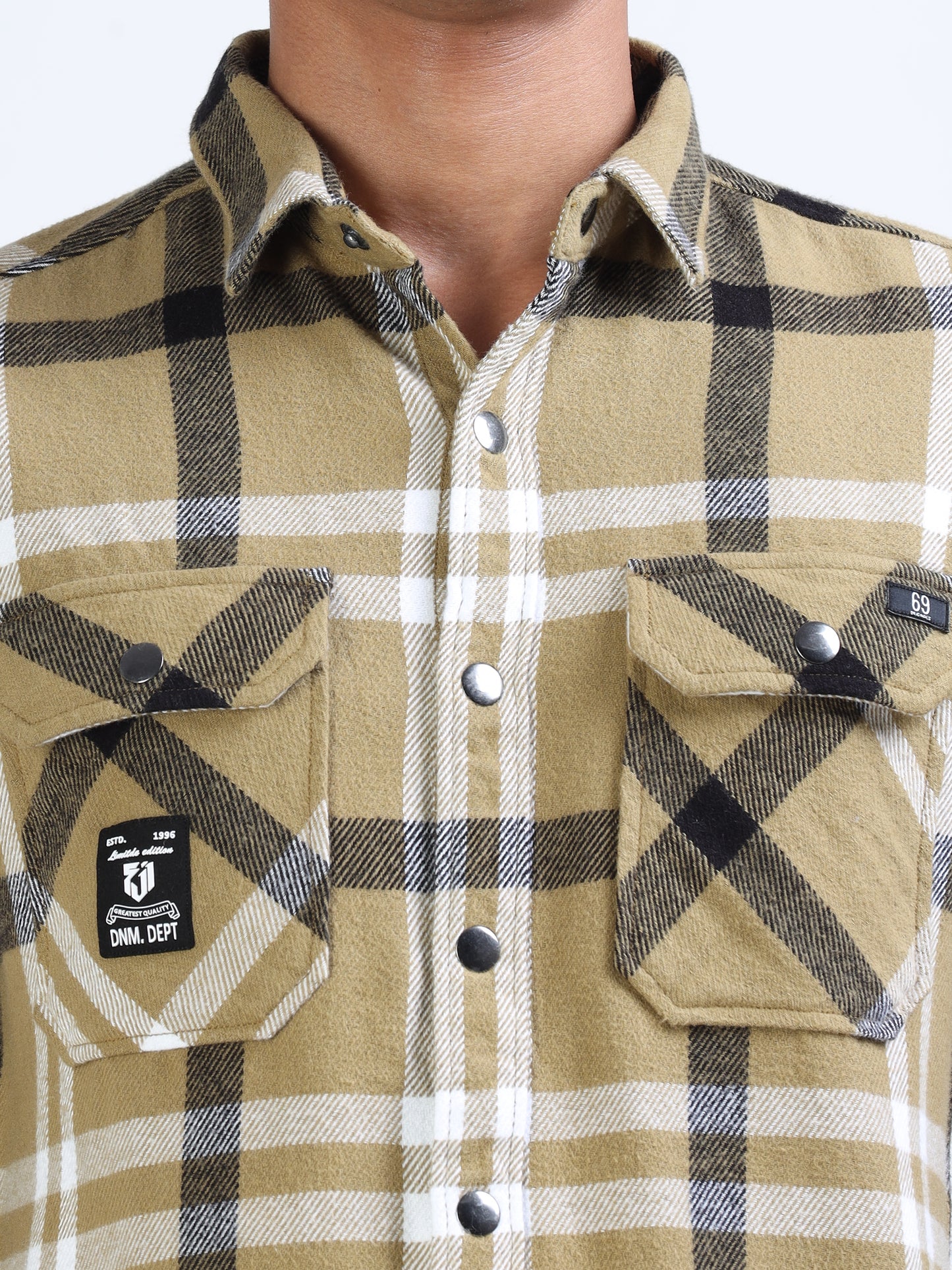 Dark Khaki Brushing Twill Cargo Shirt for Men 