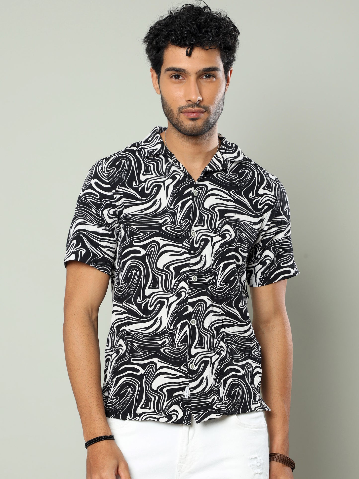 Black Printed Popcorn Shirt