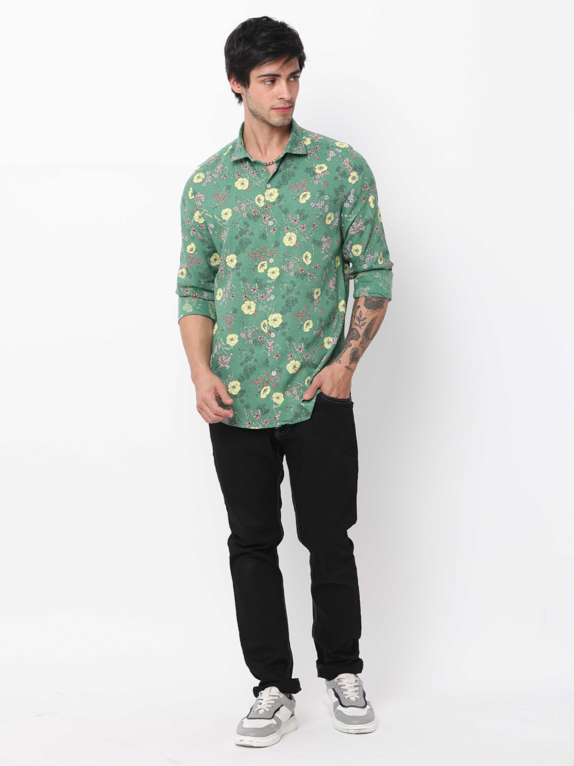 Floral Printed Spanish Green Shirt