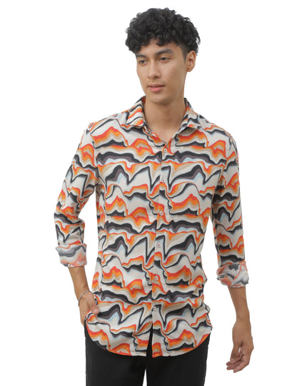 Orange Marble Print Shirt for Men 
