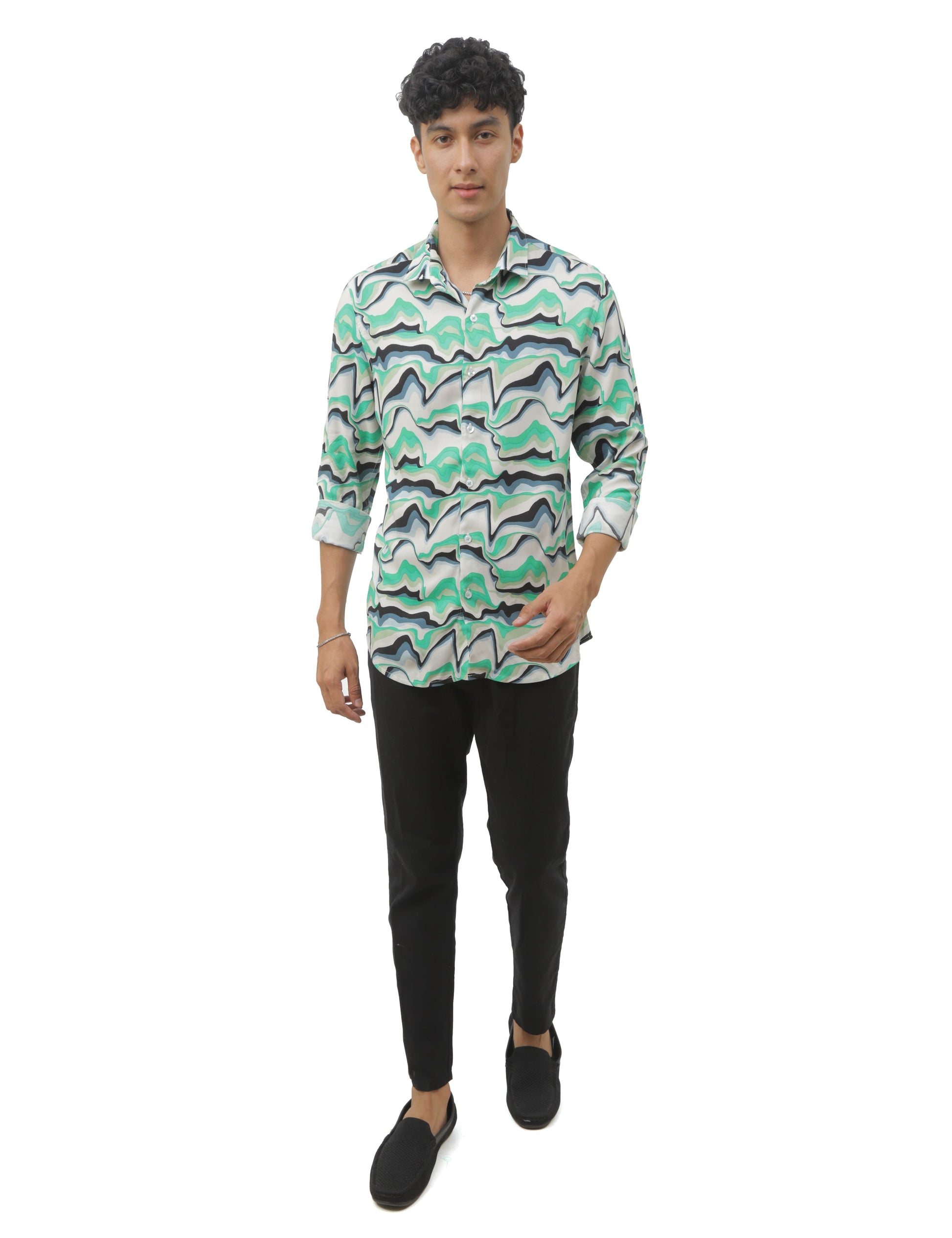 Green Marble Print Shirt for Men 