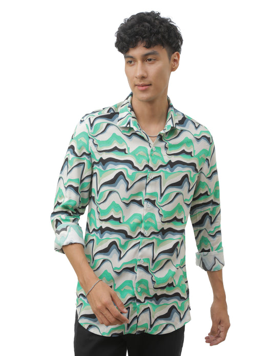 Green Marble Print Shirt for Men 