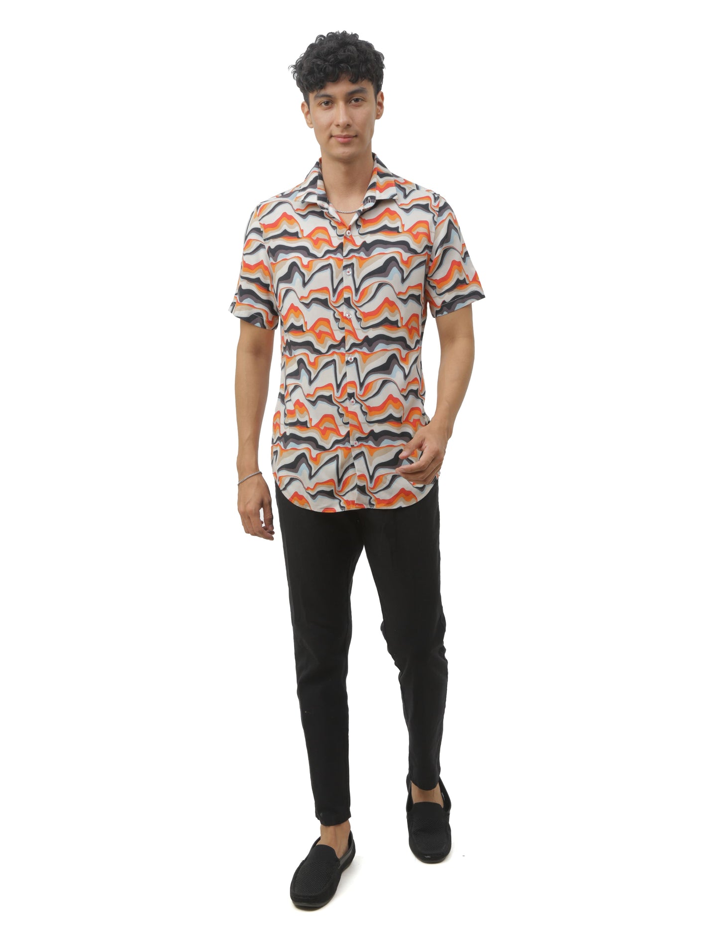 Blaze Orange Printed Shirt for Men 