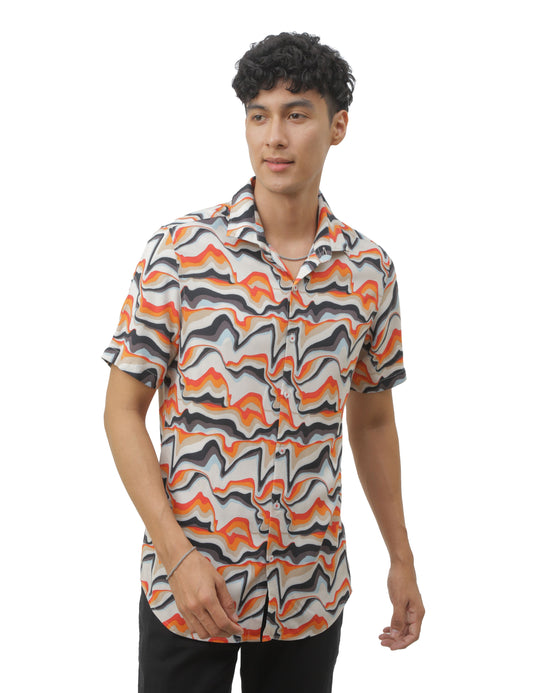 Blaze Orange Printed Shirt for Men 