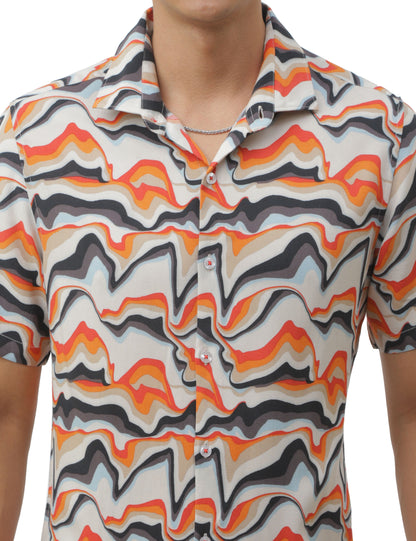 Blaze Orange Printed Shirt for Men 