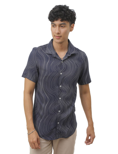 Navy Blue Marble Print Shirt for Men 