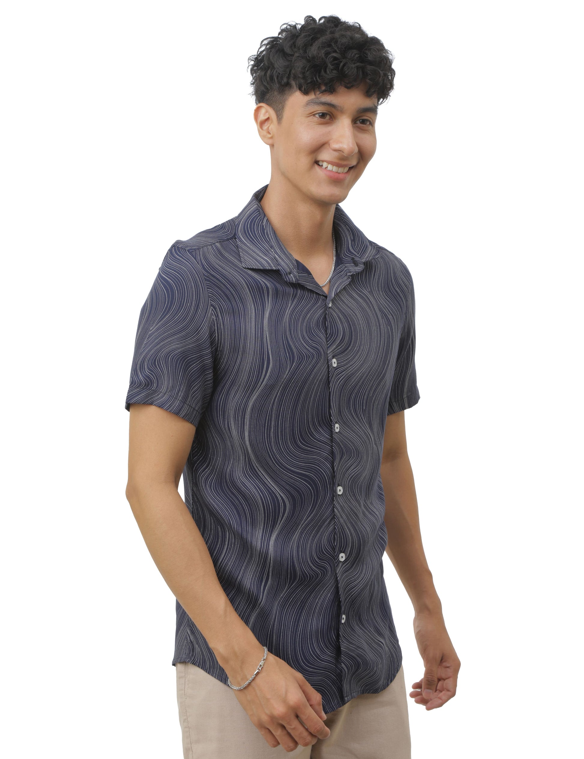 Navy Blue Marble Print Shirt for Men 