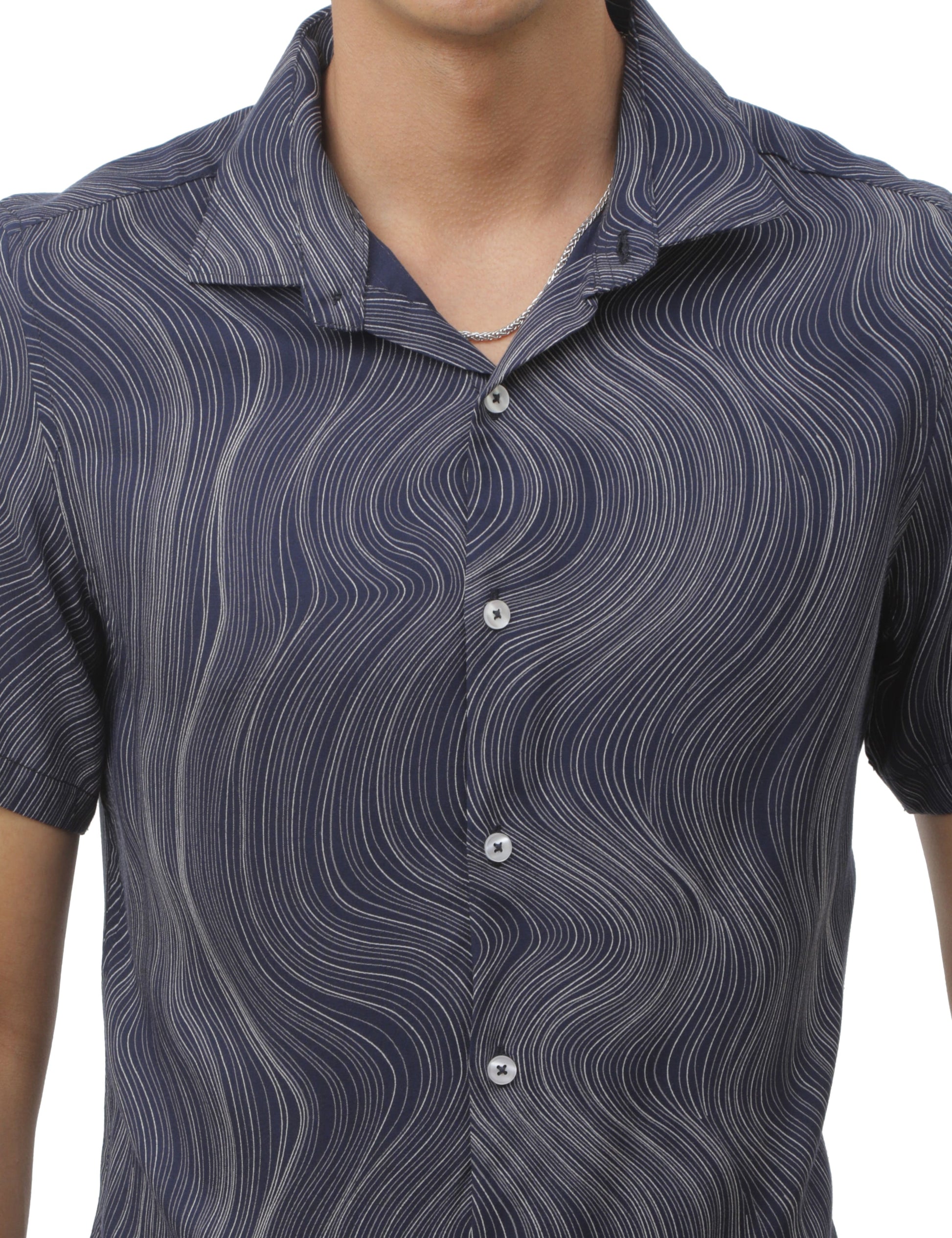 Navy Blue Marble Print Shirt for Men 