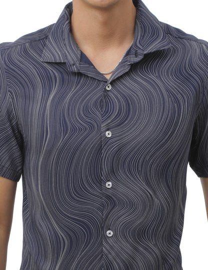 Navy Blue Marble Print Shirt for Men 