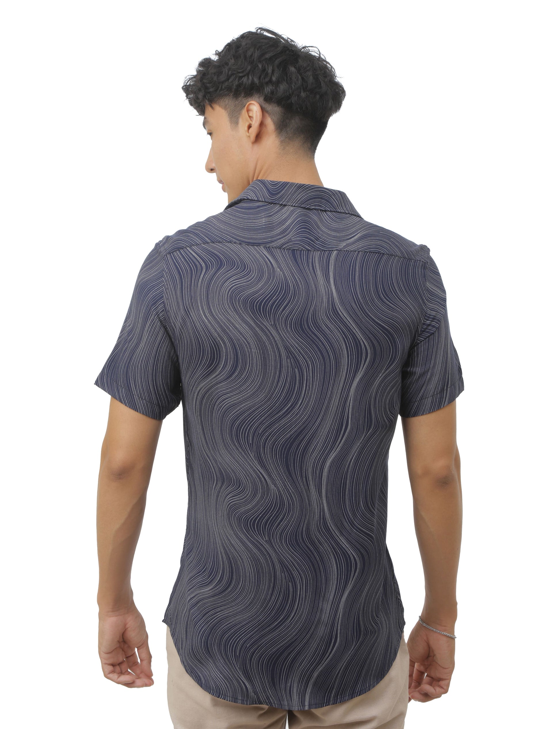 Navy Blue Marble Print Shirt for Men 