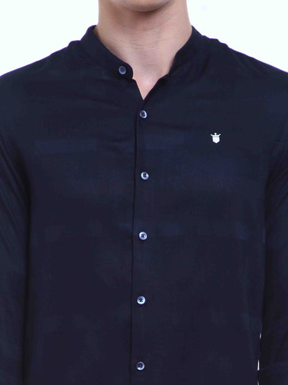 Chinese Collar Solid Navy Shirt