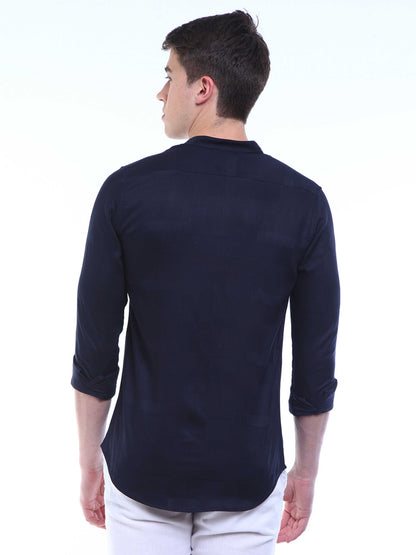 Chinese Collar Solid Navy Shirt