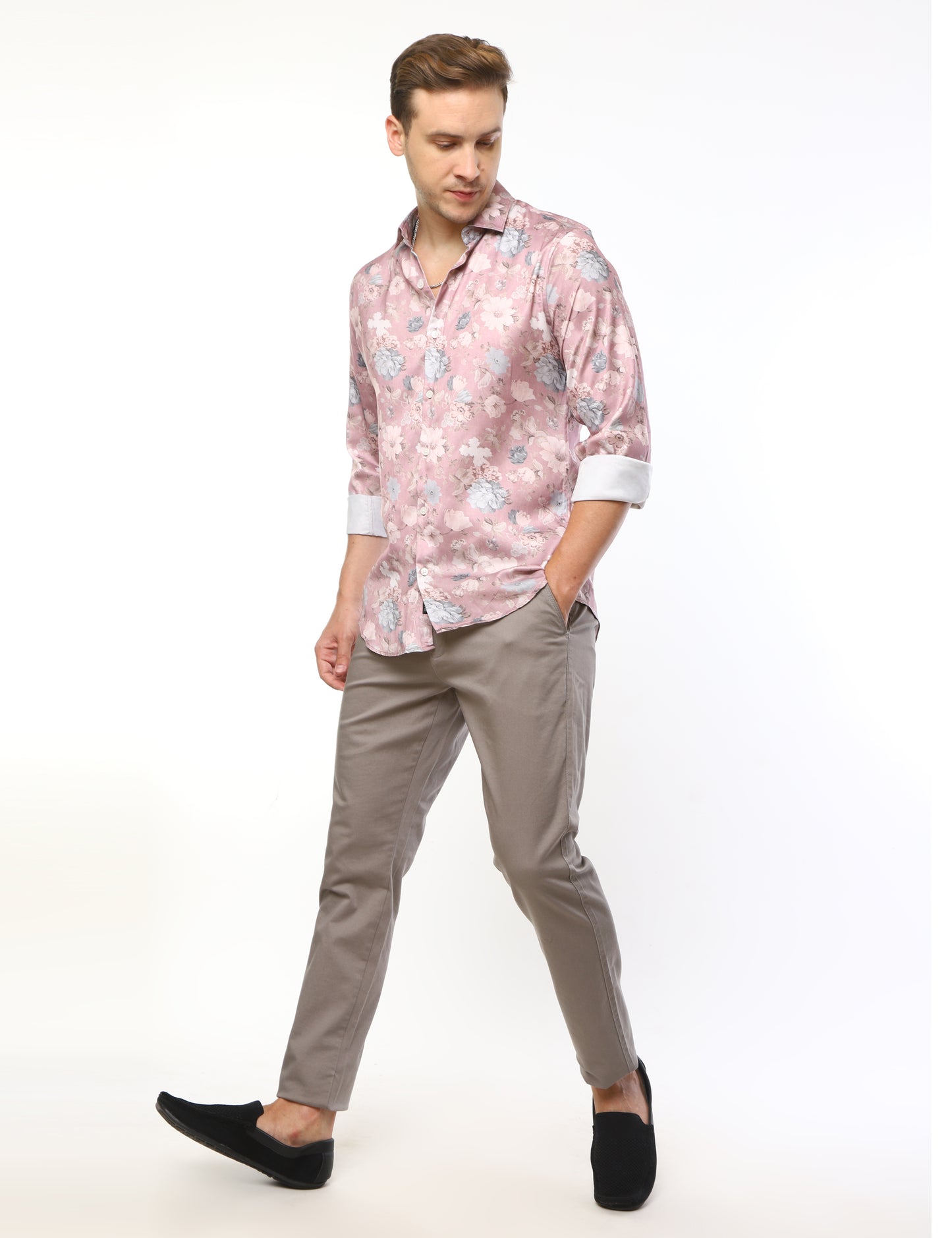 Flamingo Pink Printed Shirt for Men 