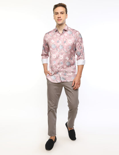 Flamingo Pink Printed Shirt for Men 