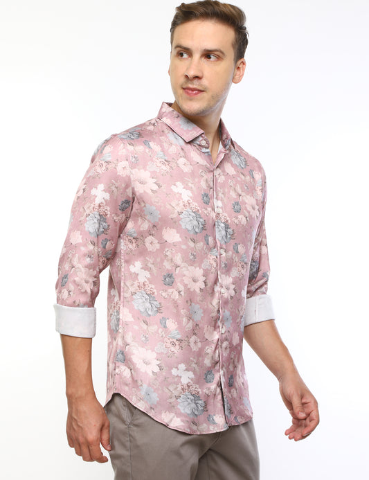 Flamingo Pink Printed Shirt for Men 
