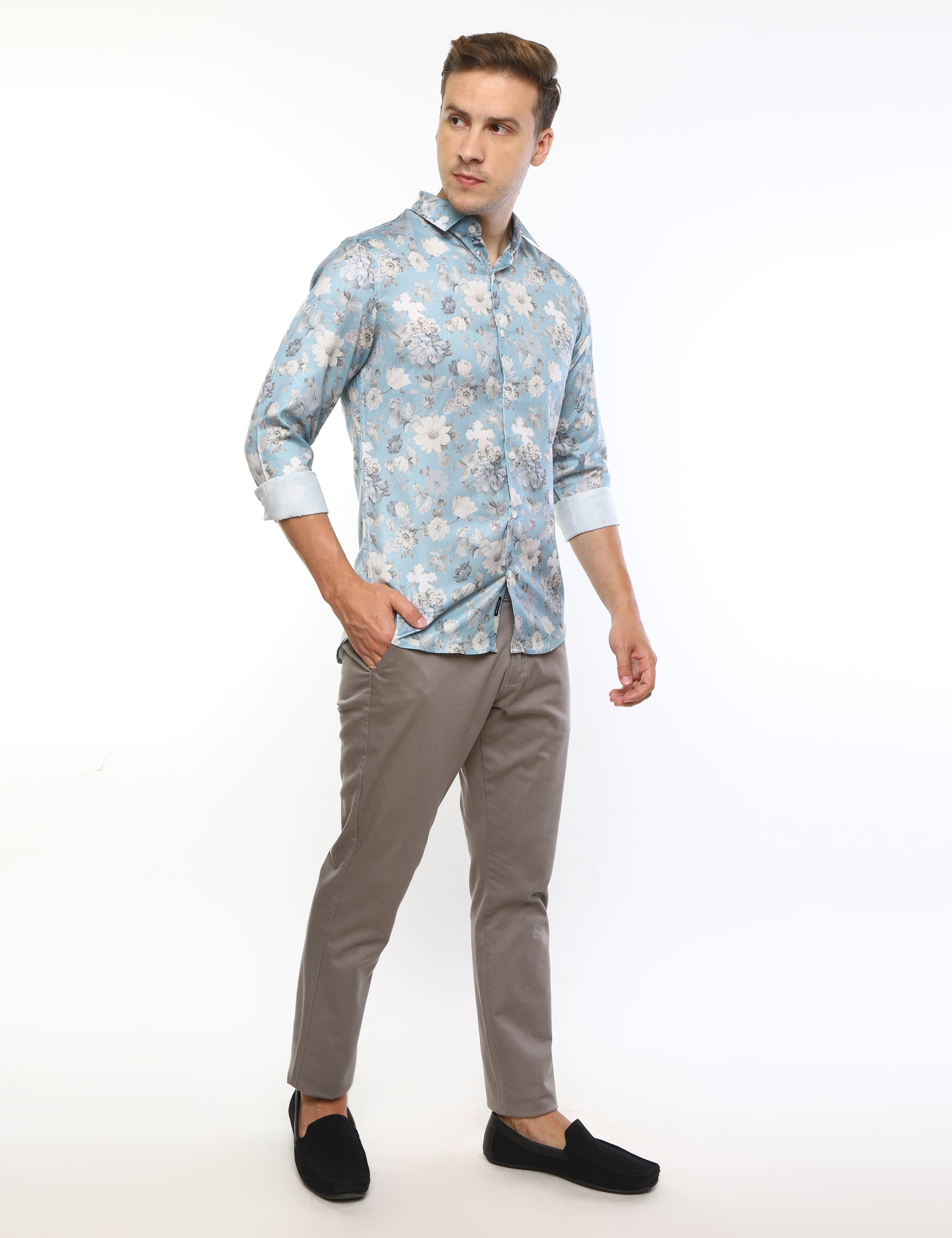 Turquoise Printed Shirt for Men 