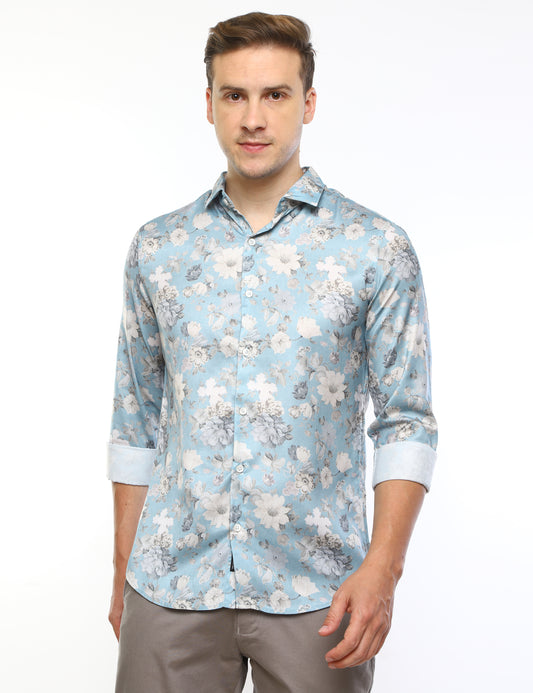 Turquoise Printed Shirt for Men 