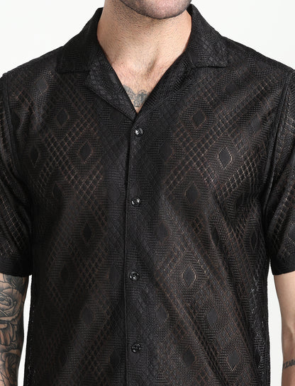 Black Crochet Half Sleeve Shirt