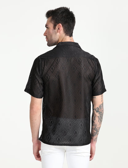 Black Crochet Half Sleeve Shirt