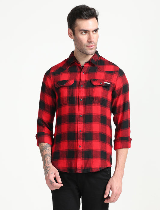 Red Checks Cotton Full Sleeve Shirt
