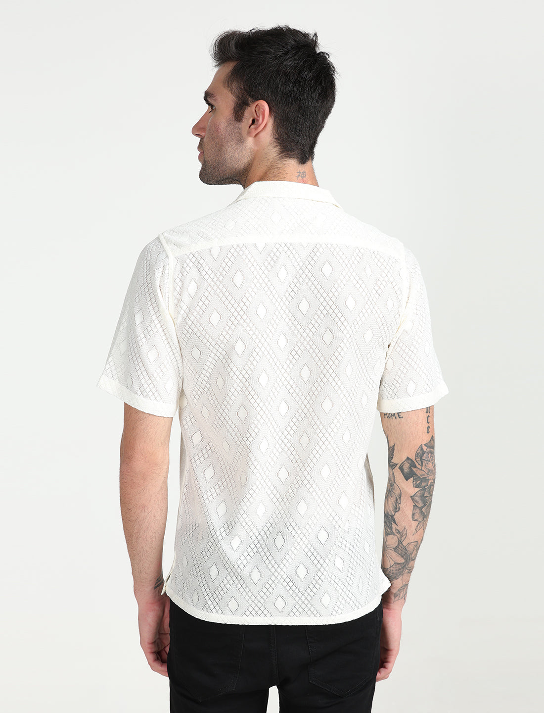 Ivory Crochet Half Sleeve Shirt