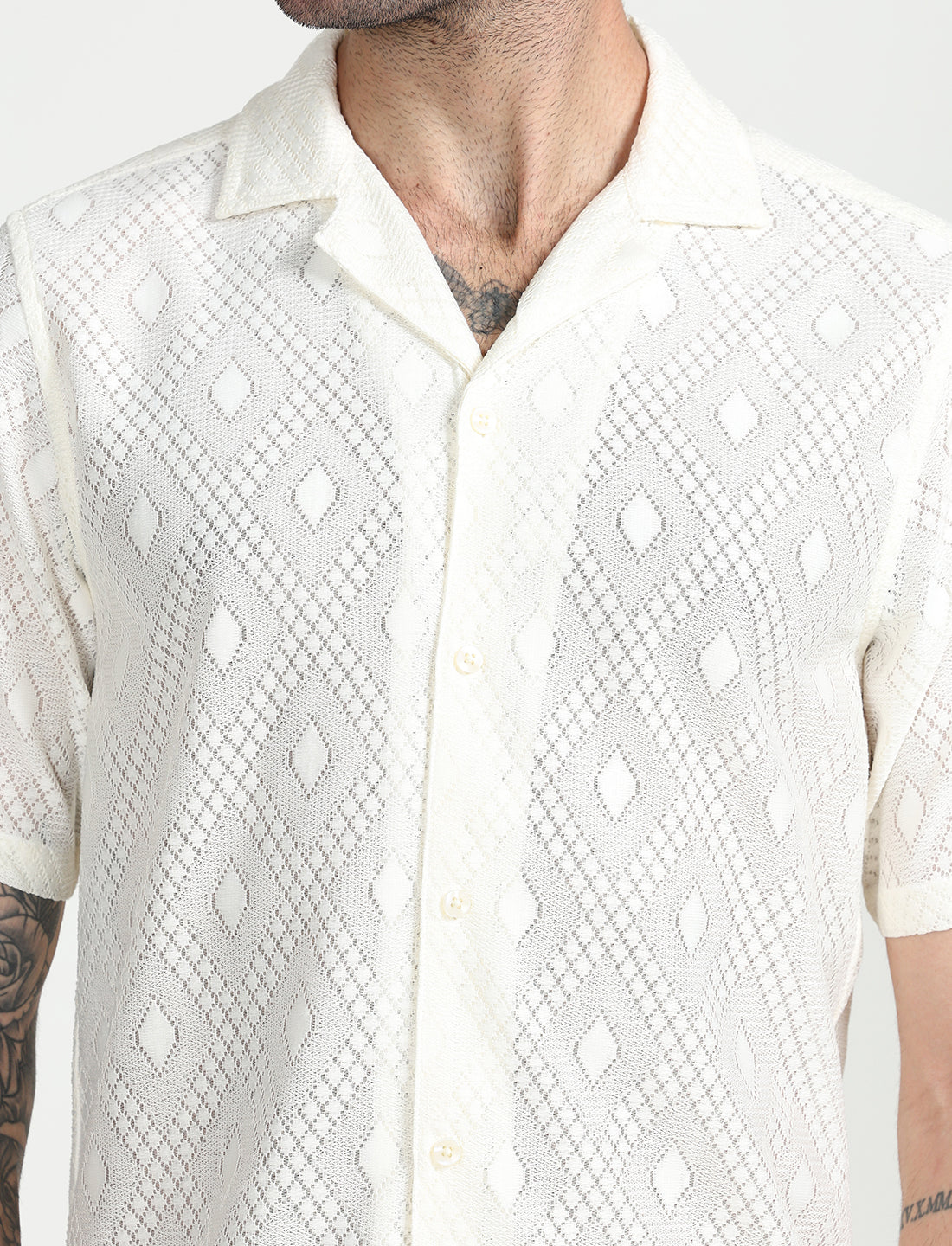 Ivory Crochet Half Sleeve Shirt